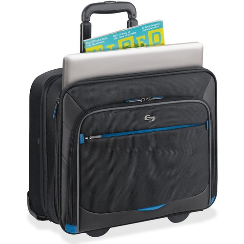 Solo Tech Carrying Case (Roller) for 16" Apple iPad Notebook - Black, Blue - Polyester Body - Handle - 15" Height x 16" Width x 7" Depth - 1 Each