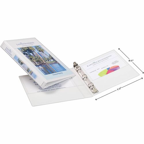 Avery Mini Durable View 3 Ring Binder, 0.5" Round Rings, White - Avery® Mini Durable View 3 Ring Binder, 0.5" Round Rings, Holds 5.5" x 8.5" Paper, 1 White Binder (27726)