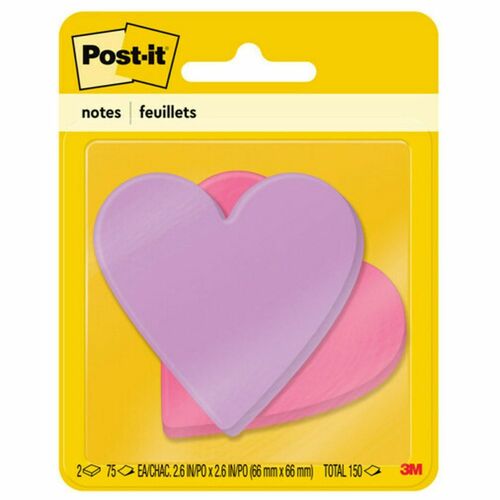 Post-it® Super Sticky Notes in Star and Heart Shapes - 3" x 3" - Star, Heart - 75 Sheets per Pad - Unruled - Assorted - Self-adhesive, Self-stick - Adhesive Note Pads - MMM7350HRT