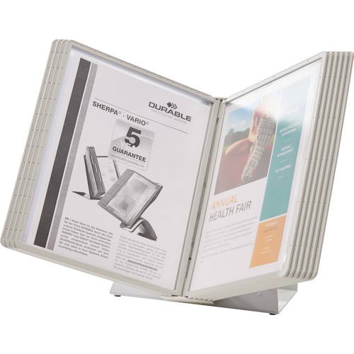 DURABLE® VARIO® Antimicrobial Desktop Reference Display System - Desktop - 10 Double Sided Panels - Letter Size - Antimicrobial Polypropylene Sleeves - Anti-Reflective/Non-Glare - Gray