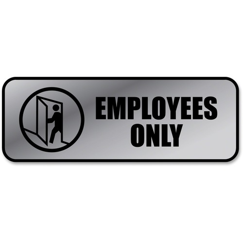 COSCO Employees Only Sign - 1 Each - Employees Only Print/Message - 9" Width x 3" Height - Rectangular Shape - Office - Metal - Black