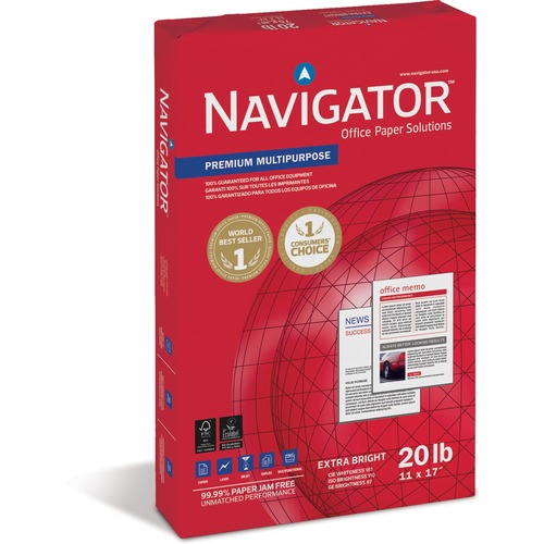 Navigator Premium Multipurpose Trusted Performance Paper - Extra Opacity - White - 97 Brightness - 11" x 17" - 20 lb Basis Weight - Smooth - 5 / Carton - Jam-free - White