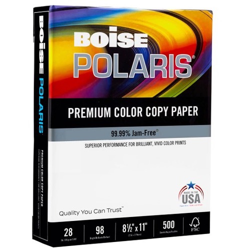 Boise Paper POLARIS Copy & Multipurpose Paper - 98 Brightness - Letter - 8 1/2" x 11" - 28 lb Basis Weight - 6 Ream - Acid-free, ColorLok Technology, Jam-free - White