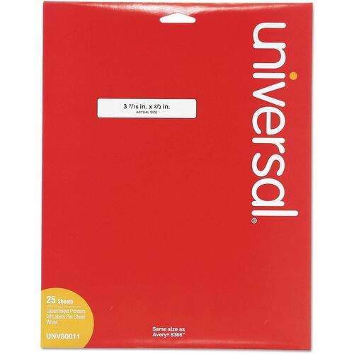 Universal File Folder Label - 21/32" Width x 3 7/16" Length - Permanent Adhesive - Rectangle - Laser - White - Paper - Self-adhesive - 30 / Sheet - 25 Total Sheets - 750 Total Label(s) - 25 / Box