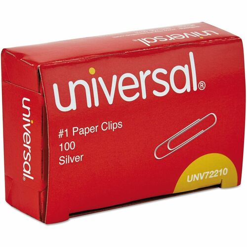 Universal Paper Clips, #1, Smooth Silver, 100/Box - No. 1 - 1.3" Length - Silver - Steel Wire - 100 / Box