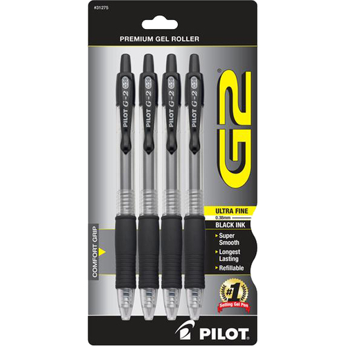 G2 Retractable Gel Roller - Ultra Fine Pen Point - 0.38 mm Pen Point Size - Refillable - Retractable - Black Gel-based Ink - 4 / Pack