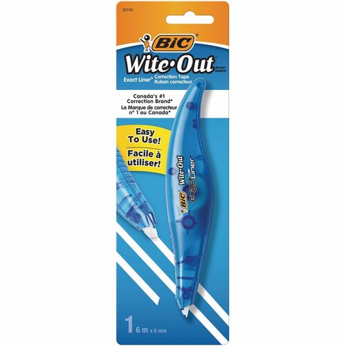 BIC Wite-Out Brand Exact Liner Correction Tape, 6.1 Meters, 1-Count Pack of white Correction Tape, Fast, Clean and Easy to Use Tear-Resistant Tape Office or School Supplies - 0.20" (5.08 mm) Width x 20 ft Length - 1 Line(s) - White Tape - Non-refillable, 