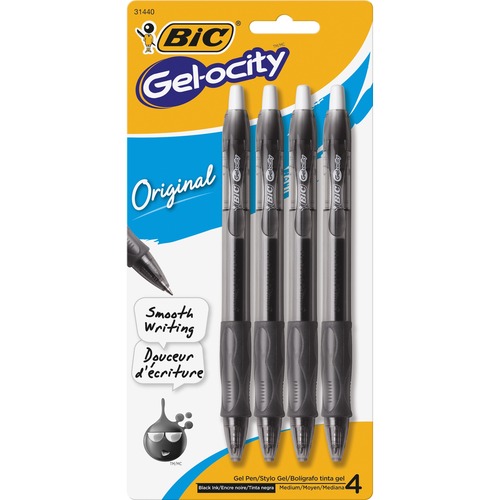 BIC Gel Retractable Pens - Medium Pen Point - 0.7 mm Pen Point Size - Refillable - Retractable - Black Water Based Ink - Transparent Barrel - 4 / Pack