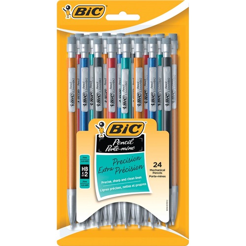 BIC Extra-Precision Mechanical Pencil, HB Lead, Metallic Barrel, Fine Point (0.5mm), Black, 24-Count - HB/#2 Lead - 0.5 mm Lead Diameter - Black Lead - Assorted Barrel - 24 / Pack