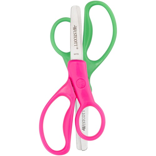 Westcott 5" Stainless Steel Kids Scissors - 5" Overall Length - Straight-left/right - Stainless Steel - Blunted Tip - Assorted - 2 / Pack