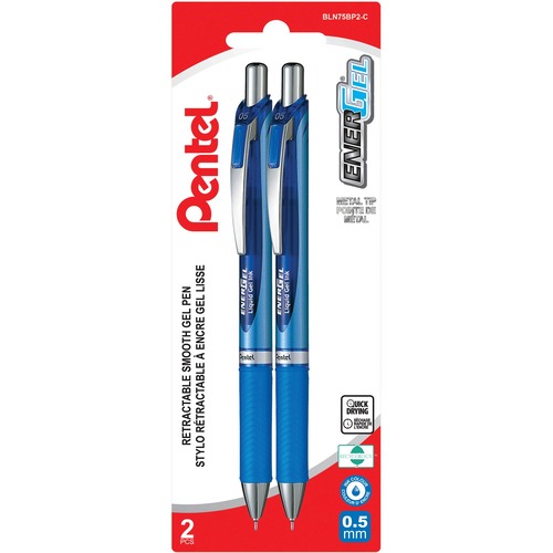 EnerGel Deluxe RTX Gel Pen - Medium Pen Point - 0.5 mm Pen Point Size - Retractable - Blue - 2 / Pack