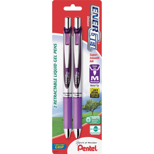 Pentel EnerGel Pearl Retractable Liquid Gel Pens - Medium Pen Point - 0.7 mm Pen Point Size - Refillable - Retractable - Violet Gel-based Ink - Silver Barrel - Stainless Steel Tip - 2 / Pack