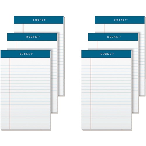 TOPS Docket Narrow Rule Writing Tablet - 50 Sheets - Double Stitched - 16 lb Basis Weight - Jr.Legal - 5" x 8" - 8" x 5" - White Paper - Rigid, Heavyweight, Bleed Resistant, Perforated, Acid-free - 6 / Pack