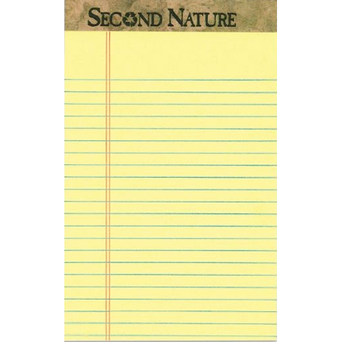 TOPS Second Nature Legal Pad - 50 Sheets - Ruled Red Margin - 18 lb Basis Weight - Jr.Legal - 5" x 8" - 8" x 5" - Canary Paper - Bleed Resistant, Perforated, Acid-free, Easy Tear - Recycled - 12 / Pack