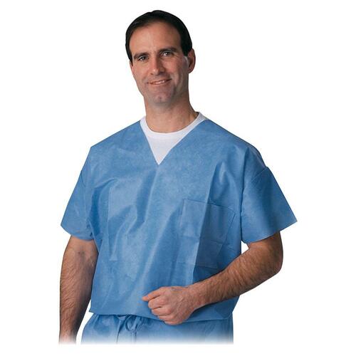 Medline Disposable V-Neck Scrub Top - Large (L) - Unisex - Polypropylene - 30 / Carton - Blue