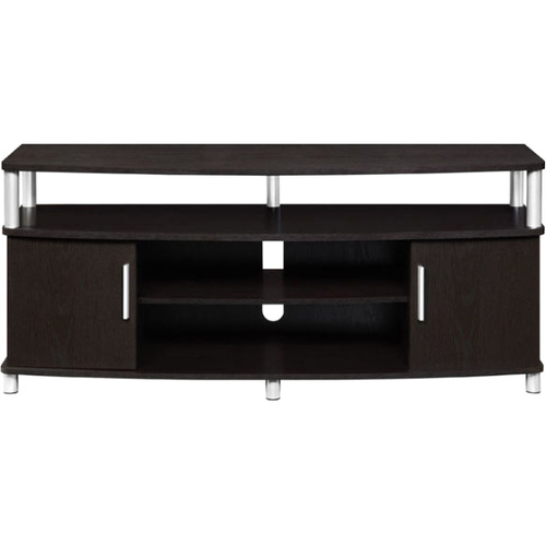 Ameriwood Carson A/V Equipment Stand - Up to 50" Screen Support - 80 lb Load Capacity - Flat Panel Display Type Supported - 8 x Shelf(ves) - 20.5" Height x 48" Width x 16" Depth - Floor Stand - Espresso - Wood, Metal, Medium Density Fiberboard (MDF) - Dar