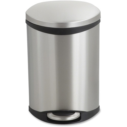 Safco Ellipse Hands Free Step-On Receptacle - 3 gal Capacity - 17" Height x 12" Width x 8.5" Depth - Steel, Plastic - Stainless Steel - 1 Each