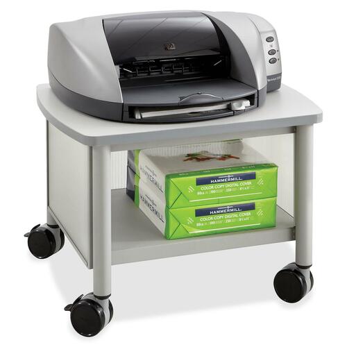 Safco Impromptu Under Table Printer Stand - 100 lb Load Capacity - 14.5" Height x 20.5" Width x 16.5" Depth - Floor - Powder Coated Black - Polycarbonate, Steel - Gray, Silver, Translucent