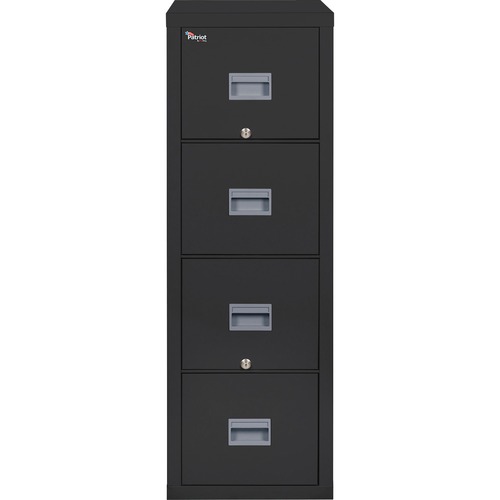 FireKing Patriot Series 4-Drawer Vertical Fire Files - 17.8" x 31.6" x 52.8" - 4 x Drawer(s) for File - Letter - Vertical - Fire Proof, Impact Resistant, Locking Drawer, Scratch Resistant, Recessed Handle, Ball Bearing Slide - Black - Gypsum, Steel