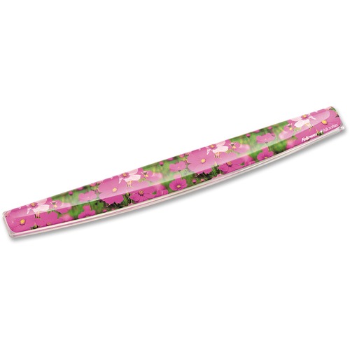 Fellowes Photo Gel Keyboard Wrist Rest with Microban® - Pink Flowers - 0.75" x 18.56" x 2.31" Dimension - Multicolor - Rubber, Gel - Stain Resistant, Skid Proof - 1 Pack