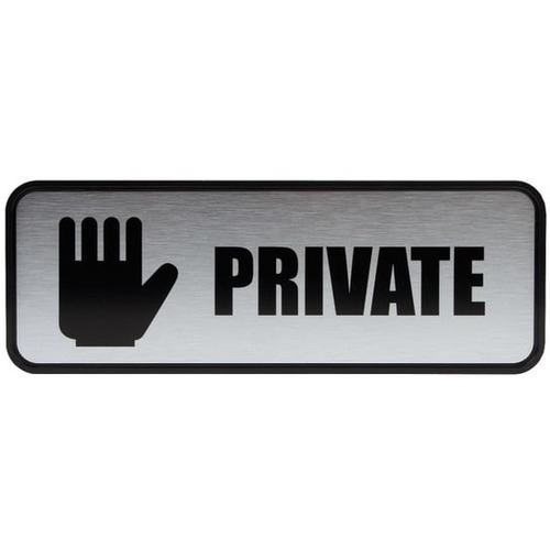 COSCO Private Sign - Print/Message "Private" - 9" Width x 3" Height - Rectangular Shape - Office - Metal - Black - 1 Each
