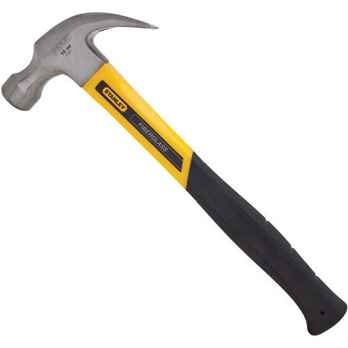 Stanley 16 oz. Curve Claw Fiberglass Nailing Hammer - Yellow - Fiberglass, Rubber - 454 g - Comfortable Grip, Shock Absorbing Handle, Secure Grip - 1 Each - Hammers - BOS51621