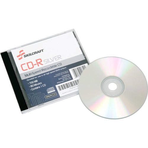 SKILCRAFT® CD Recordable Media - CD-R - 52x - 700 MB - 1 - Silver - 120mm - Printable - Thermal Print Technology - 1.33 Hour Maximum Recording Time