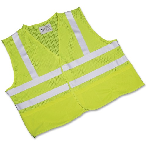SKILCRAFT High-visibility Safety Vest - Reflective Strip, Hook & Loop Closure, Lightweight, Breathable, Washable - Large Size - Polyester Mesh - Yellow, Lime - 1 Each