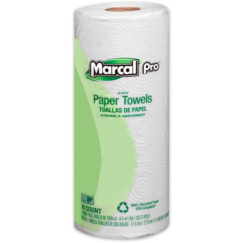 Marcal PRO 100% Premium Recycled Perforated Kitchen Roll Towels, 2-Ply, 11 x 9, White, 70/Roll, 15 Rolls/Carton
