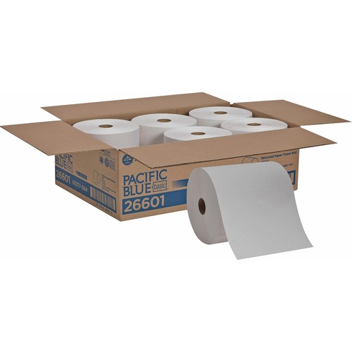 Pacific Blue Basic Recycled Paper Towel Roll - 1 Ply - 7.88" x 800 ft - White - 6 / Carton
