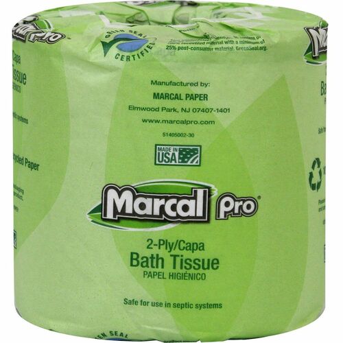 Marcal Pro 100% Recycled Bathroom Tissue - 2 Ply - 4" x 4" - 240 Sheets/Roll - White - 48 / Carton