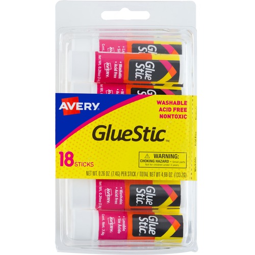 Avery® Glue Stic, Permanent, 0.26 oz., 18 Glue Sticks Glue Sticks Avery