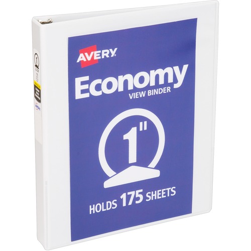 Avery® Economy View 3 Ring Binder, 1" Round Rings, 1 White Binder (05785) - 1" Binder Capacity - Letter - 8 1/2" x 11" Sheet Size - 175 Sheet Capacity - 3 x Round Ring Fastener(s) - 2 Pocket(s) - White - Pocket, PVC-free, Sturdy, Lightweight, Customiz