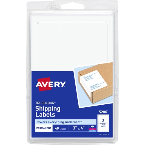 Avery® TrueBlock Permanent Shipping Labels - 3" Height x 4" Width - Permanent Adhesive - Rectangle - Laser, Inkjet - White - Paper - 2 / Sheet - 360 Total Sheets - 720 Total Label(s) - 18 / Carton