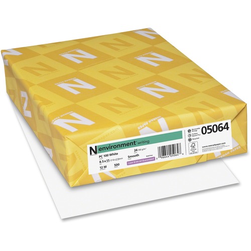Neenah Bright White Environment Paper - 95 Brightness - 92% Opacity - Letter - 8 1/2" x 11" - 24 lb Basis Weight - Smooth - 500 / Ream - FSC, PCF, Green Seal, Green-e, Sustainable Forestry Initiative (SFI) - Acid-free, Archival-safe, Chlorine-free, Waterm