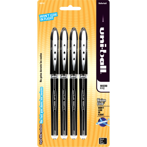 Uni-Ball Vision Elite Roller Ball Pen - Micro Pen Point - Blue Pigment-based Ink - 4 / Pack