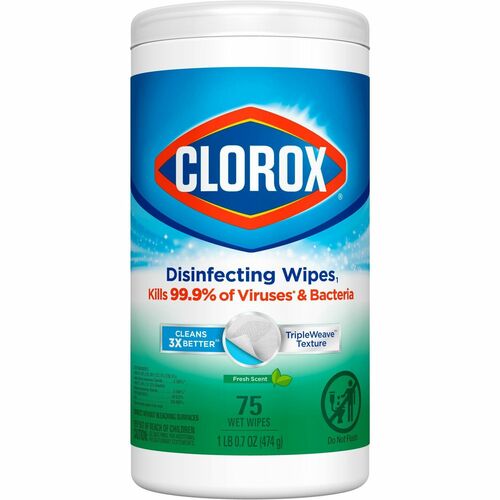 Clorox Disinfecting Wipes, Bleach-Free Cleaning Wipes - Wipe - Fresh Scent - 75 / Canister - 6 / Carton - White