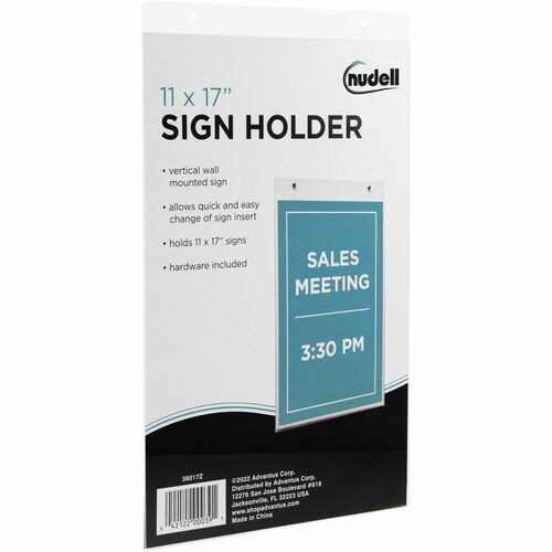 Golite nu-dell Wall Sign Holder - 1 Each - 11" Width x 17" Height - Rectangular Shape - Wall Mountable - Pre-drilled - Acrylic - Signage, Photo, Notice - Clear