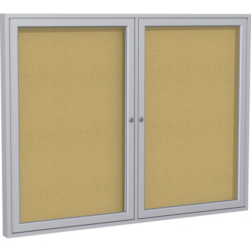 Ghent 2 Door Enclosed Natural Cork Bulletin Board with Satin Frame - 48" Height x 60" Width - Natural Cork Surface - Sleek Style, Durable, Self-healing, Shatter Proof, Flush Mount Lock, Customizable, Shatter Resistant, Tackable, Damage Resistant, Tamper P
