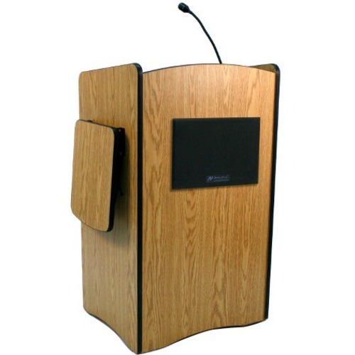 AmpliVox SS3230 - Multimedia Computer Lectern with Sound System - Skirted Base - 44" Height x 26" Width x 20" Depth - Melamine Laminate, Mahogany