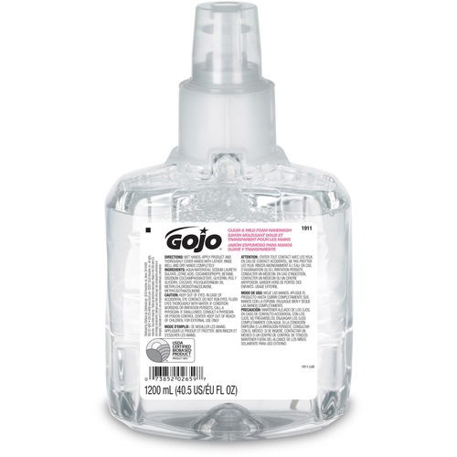 Gojo® LTX-12 Clear Mild Foam Handwash Refill - 40.6 fl oz (1200 mL) - Hand, Skin - Clear - Fragrance-free, Dye-free, Bio-based, Rich Lather, Eco-friendly - 1 Each