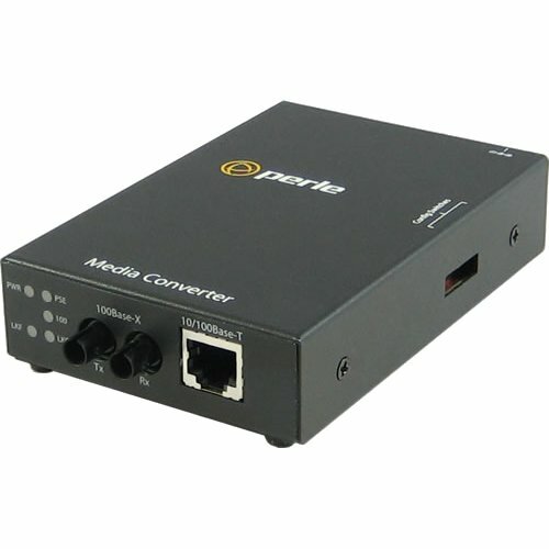 Perle S-110PP-M2ST2-XT Media Converter - 1x PoE+ (RJ-45) Ports - 1 x ST Ports - Multi-mode - 10/100Base-TX, 100Base-FX - 2 km - Desktop, Rail-mountable, Rack-mountable, Wall Mountable