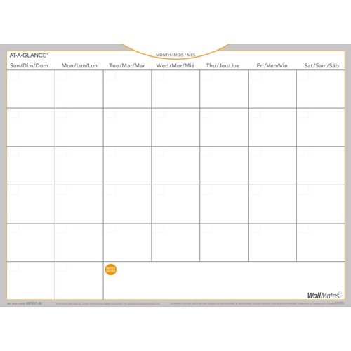 At-A-Glance At-A-Glance Wallmates Undated Planner - Monthly - 18" x 24" Sheet Size - White - Reminder Section, Erasable - 1 Each - Wall Calendars - AAGAW502128