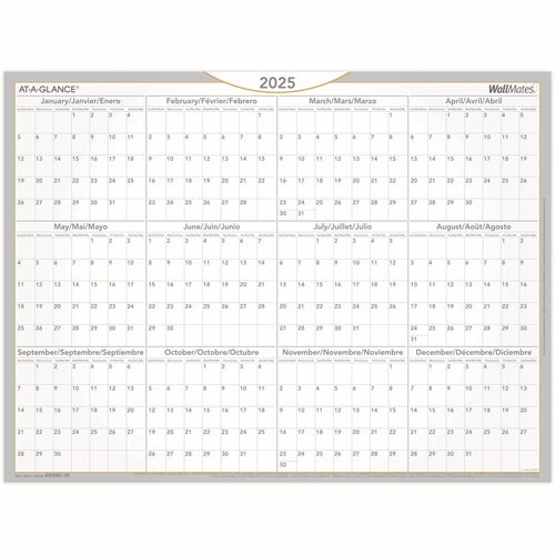 At-A-Glance Wall Calendar - Julian Dates - Yearly - 1 Year - January 2024 till December 2024 - 18" x 24" Sheet Size - White - Bilingual, Erasable - 1 Each