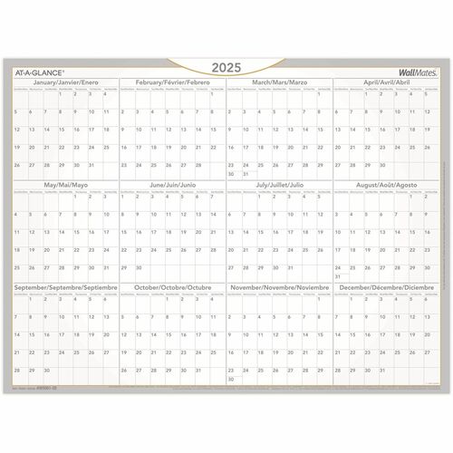 AT-A-GLANCE® WallMates™ Self-Adhesive Dry Erase Yearly Calendar 18" x 24" Bilingual - Julian Dates - Yearly - 1 Year - January 2024 - December 2024 - 18" x 24" Sheet Size - White - Bilingual, Erasable - 1 Each