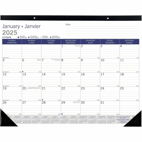Blueline Calendar Desk Pad - Monthly - January 2024 till December 2024 - 1 Month Single Page Layout - 17" x 22" Sheet Size - Desk Pad - Chipboard - Bilingual, Reinforced - 1 Each