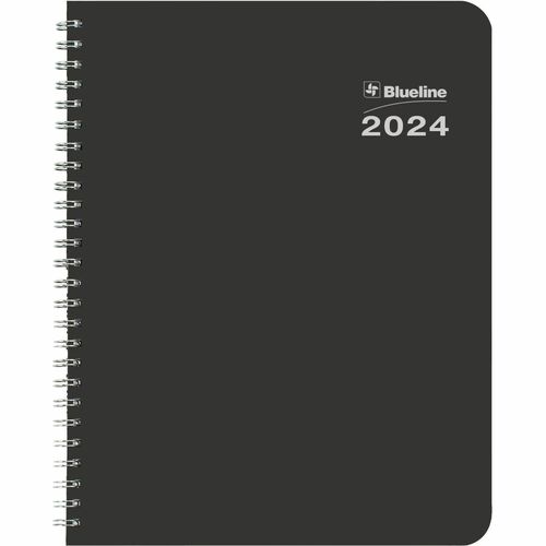 Blueline Blueline DuraGlobe 14-Month Monthly Planner - Julian Dates - Monthly - 14 Month - December 2023 - January 2025 - 1 Month Double Page Layout - 7 1/8" x 8 7/8" Sheet Size - Twin Wire - Black - Soft Cover, Bilingual, Notepad - 1 Each