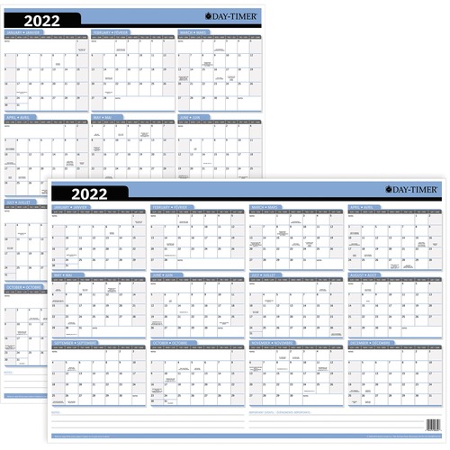 Day-Timer® Reversible Flexible Planners - Julian Dates - Yearly - January 2022 - December 2022 - 24" x 36" Sheet Size - Bilingual, Erasable, Flexible, Reversible, Laminated, Write on/Wipe off - 1 Each