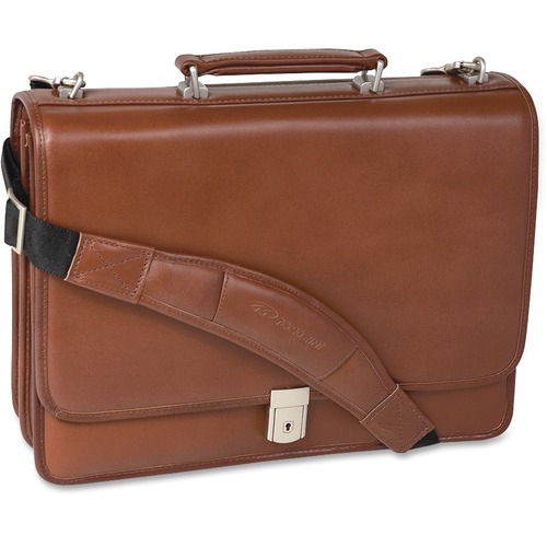 McKleinUSA 15.6" Leather Flapover Double Compartment Briefcase - Leather Body - Foam Interior Material - Hand Strap, Shoulder Strap - 12.5" Height x 5" Width - 1 Each
