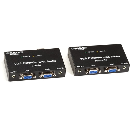 Black Box VGA Extender Kit with Audio, 2-Port Local, 2-Port Remote - 1 Input Device - 4 Output Device - 500 ft Range - 2 x Network (RJ-45) - 1 x VGA In - 4 x VGA Out - XGA - 1024 x 768 - Twisted Pair - Category 6